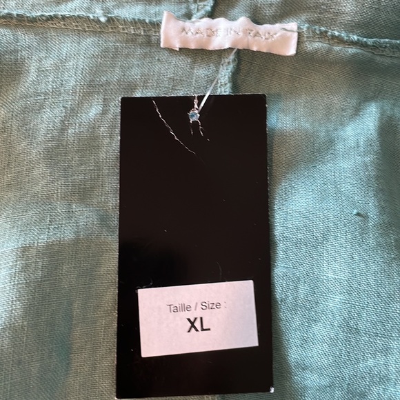 Ornella Paris Italian Flax Linen Hi low Hem Green Women’s Open Jacket Top Sz XL - Picture 8 of 10